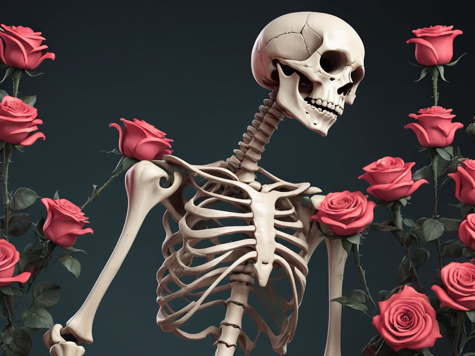 Skelet met rozen